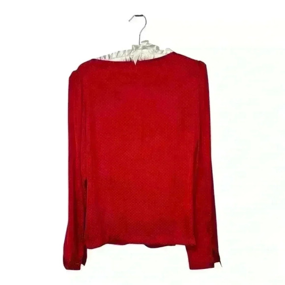 Cabi 3862 | Front Knot Swiss Red Dot Print Satin Blouse Top with Keyhole, Medium - Picture 3 of 9